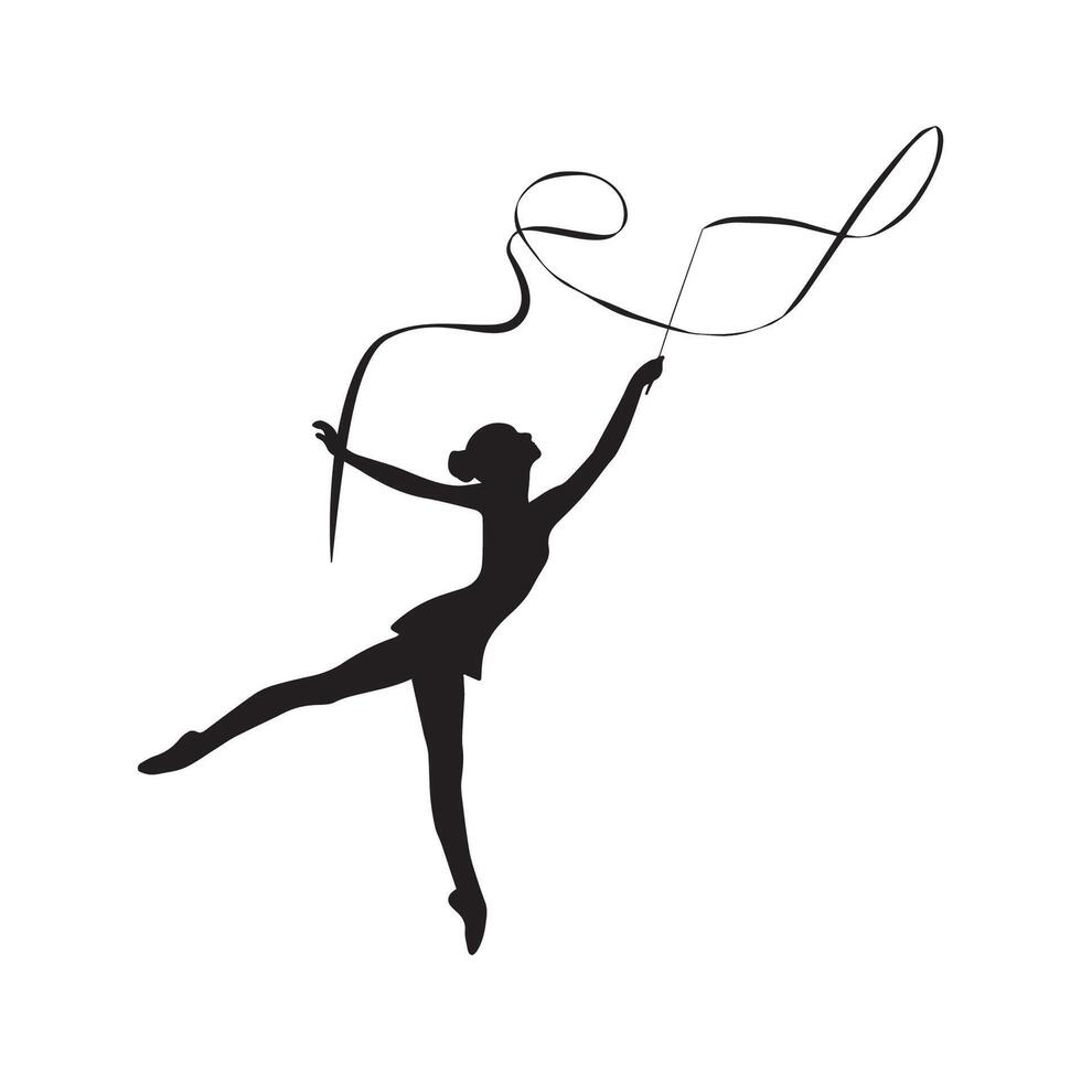 Female Gymnast Ribbon Silhouette vector