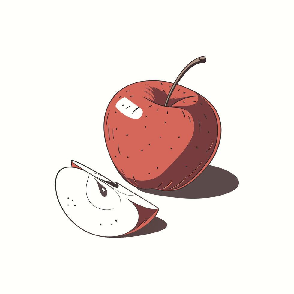 Red Apple with Slice Fresh Fruit Illustration vector