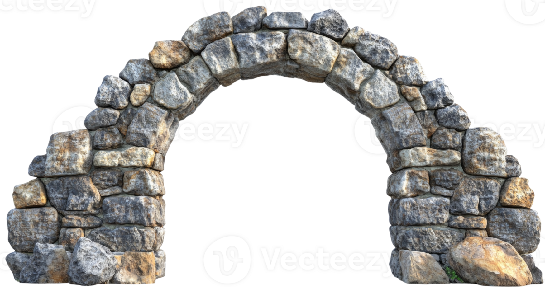 Rustic stone archway crafted from rough hewn rocks isolated on transparent background png