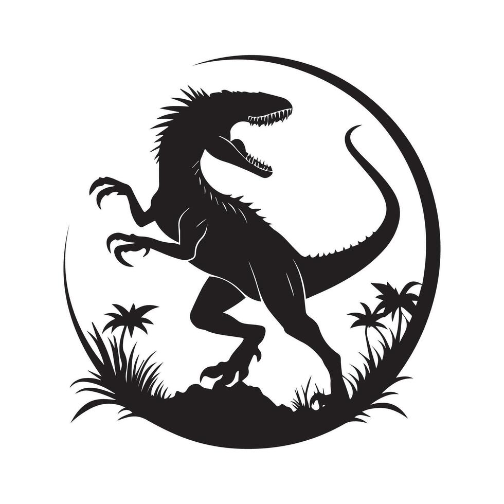 Dinosaur raptor black silhouette vector