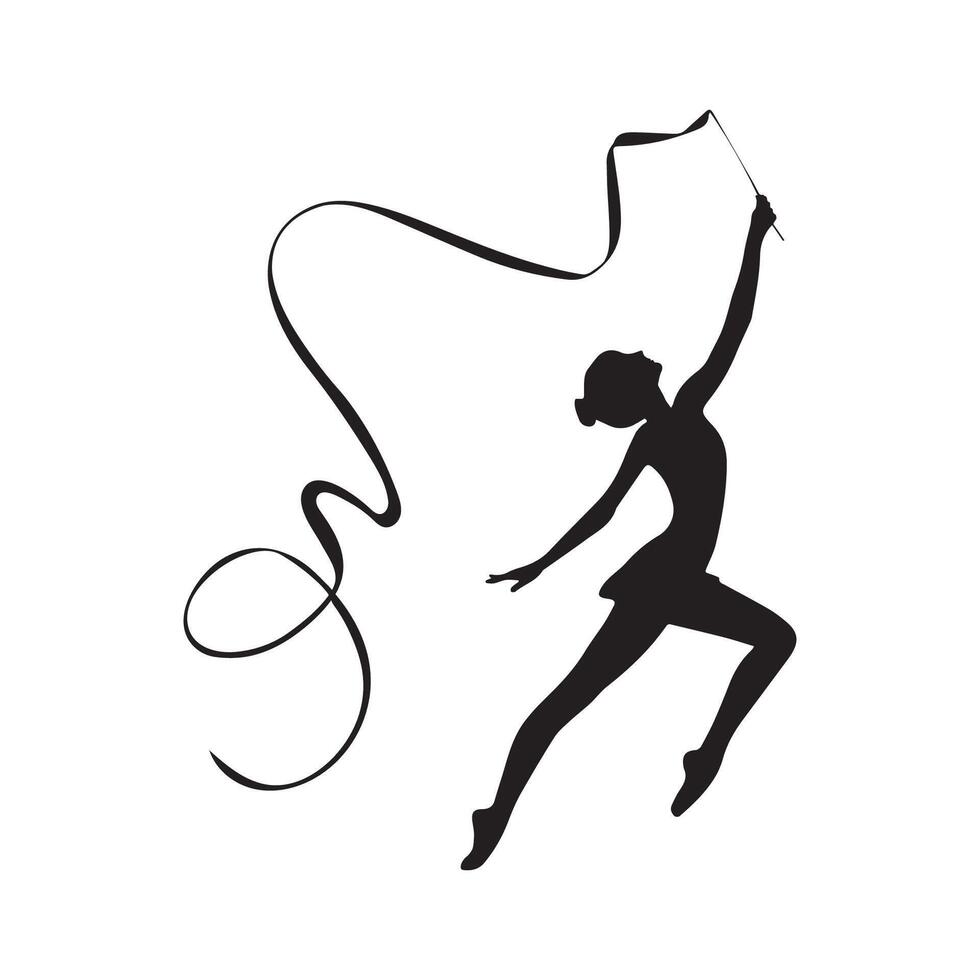 Silhouette of Gymnast Performing with Ribbon vector