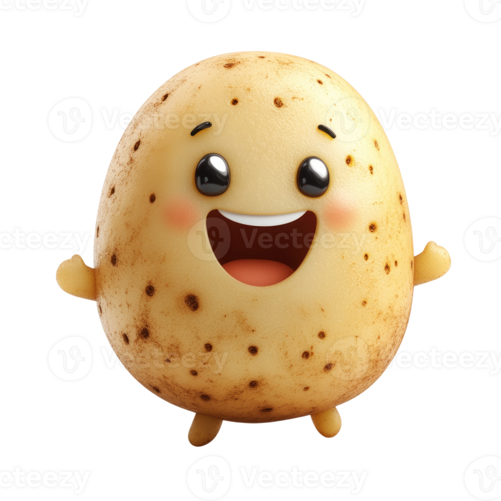 Happy cartoon potato character smiling and waving isolated on transparent background png
