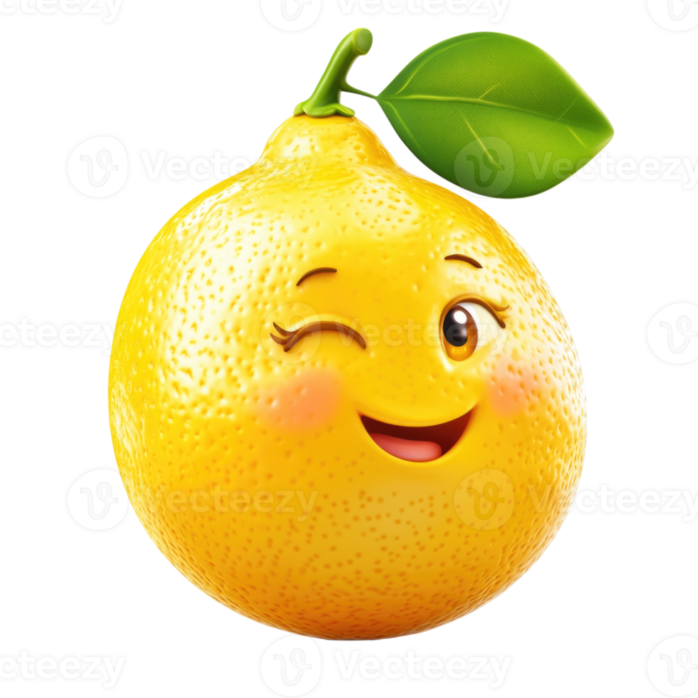 Happy lemon with a wink and a smile isolated on transparent background png