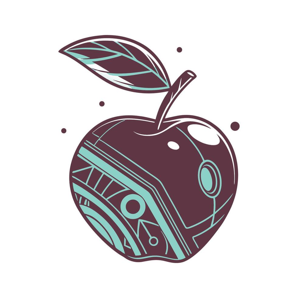 Futuristic Apple Design Tech Inspired Fruit Illustration for Digital Projects vector