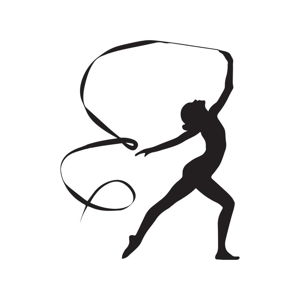 Ribbon Twirling Gymnast Silhouette vector