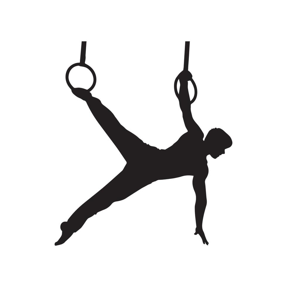 Gymnast on rings silhouette vector