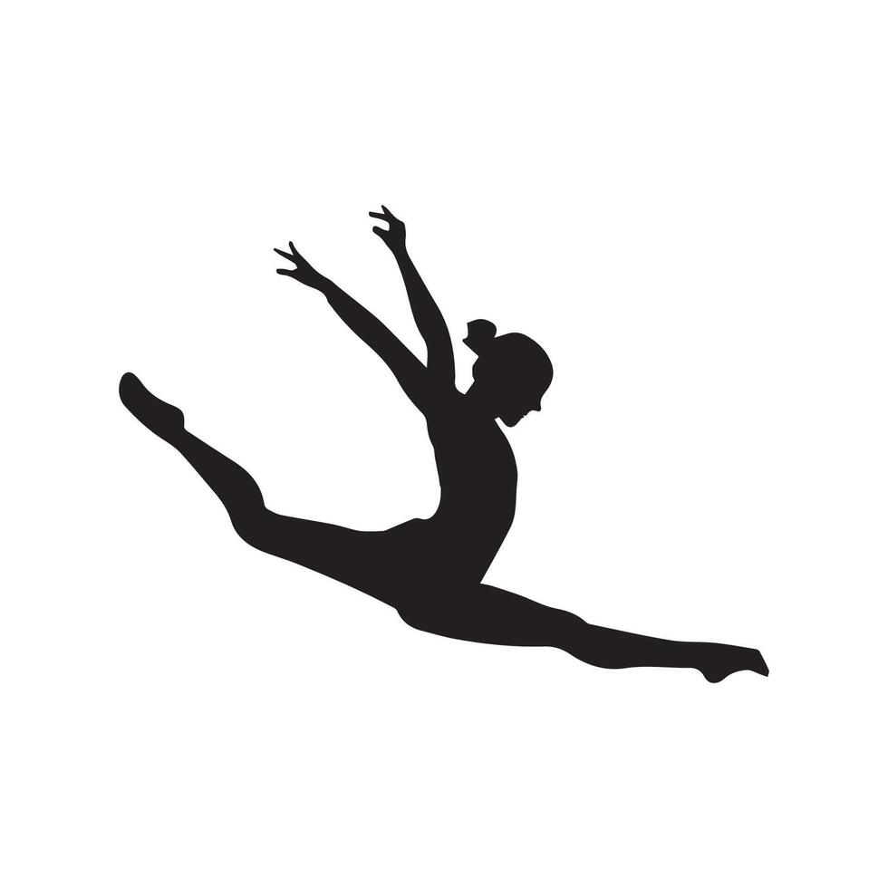 Silhouette of a gymnast performing a dynamic split jump ideal for sports fitness and action designs vector
