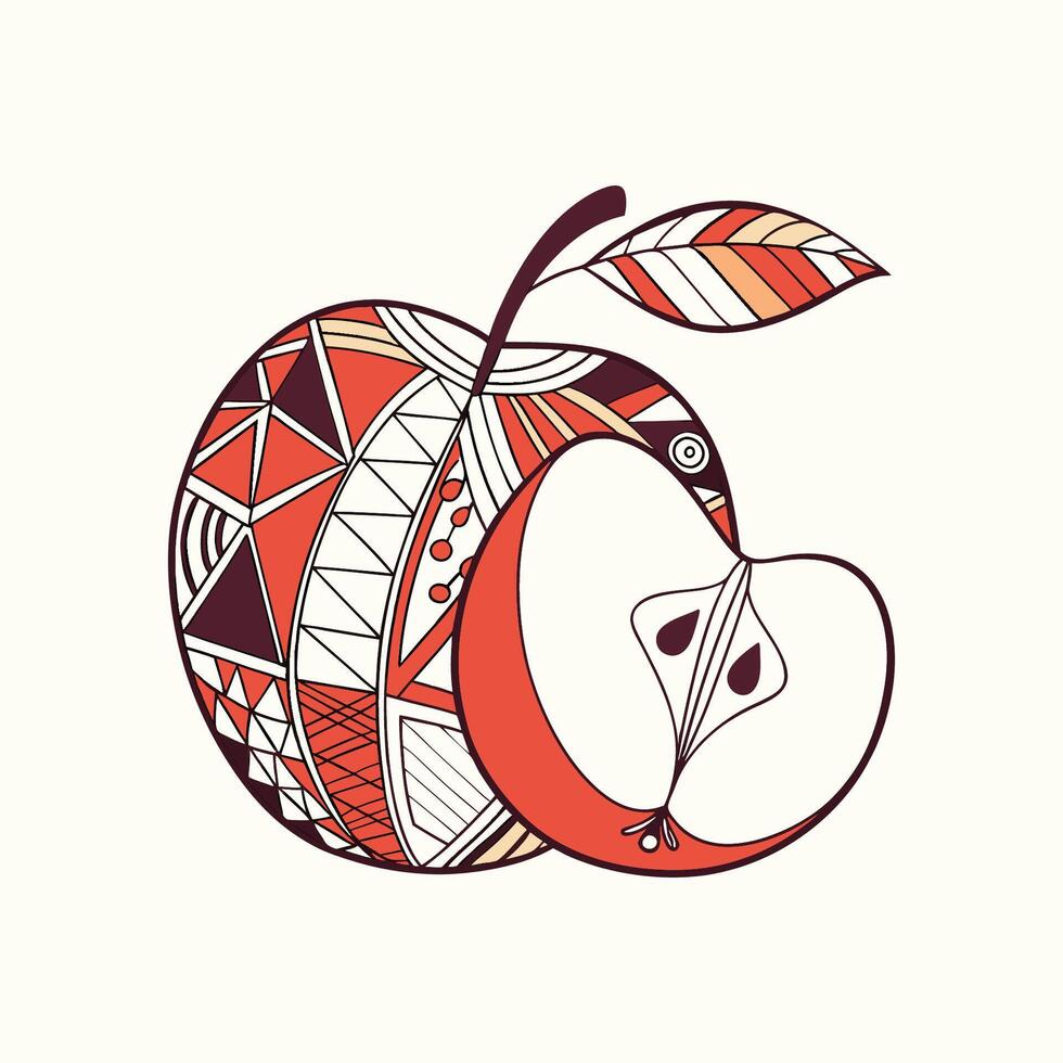 Ornate Apple Design Zentangle Fruit Illustration for Fall Harvest Thanksgiving and Autumn Projects vector