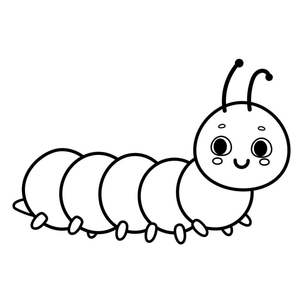 Cute cartoon caterpillar illustration in black and white isolated on white background vector