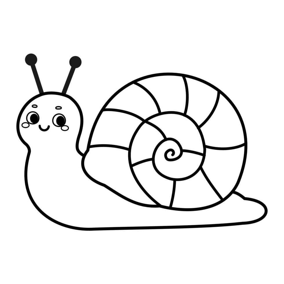 Cute cartoon snail illustration in black and white isolated on white background vector