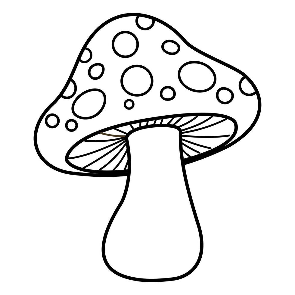 Cartoon mushroom illustration in black and white isolated on white background vector