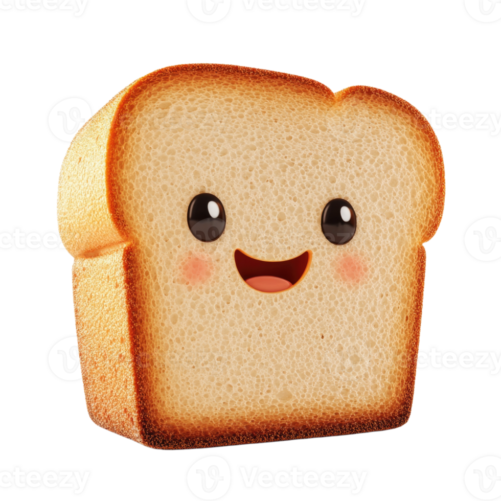 Happy loaf of bread with cheerful face isolated on transparent background, png