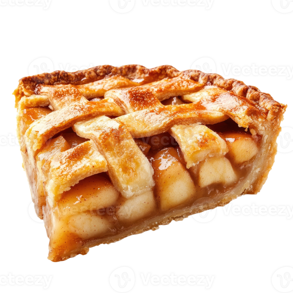 Delicious slice of apple pie with a golden crust isolated on transparent background, png