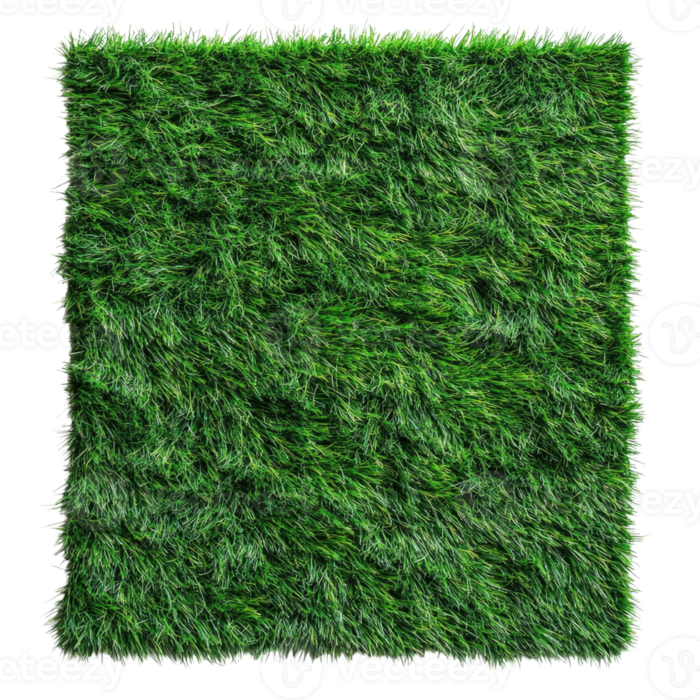 Lush green artificial grass mat with vibrant blades for landscaping or decoration isolated on transparent background png