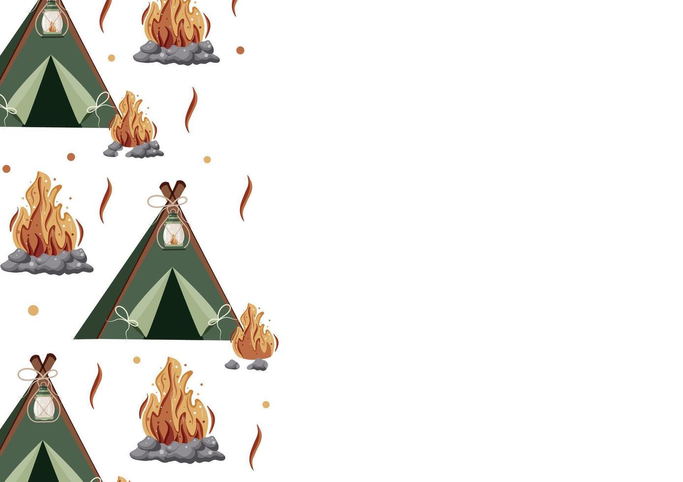 poster with a camping tent and a bright bonfire and gray stones around it vector