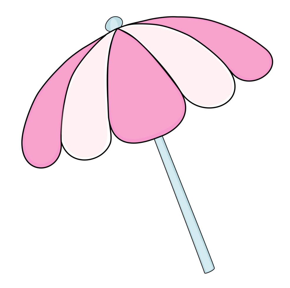 Cute pink white beach umbrella png