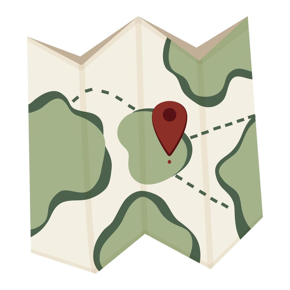 simple hiking map icon for travel, vacation or camping with red label vector