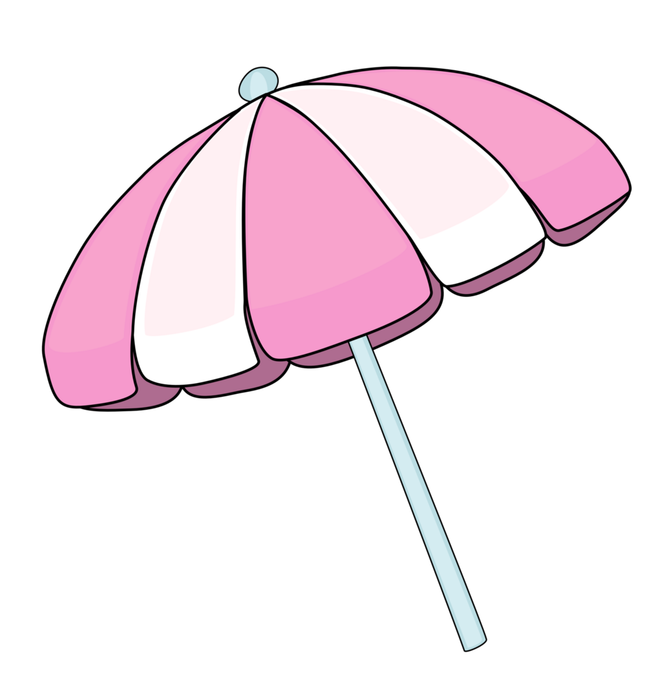 Cute beach umbrella pink and white color png