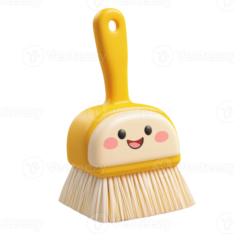 Cute yellow brush with a smiling face isolated on transparent background, png