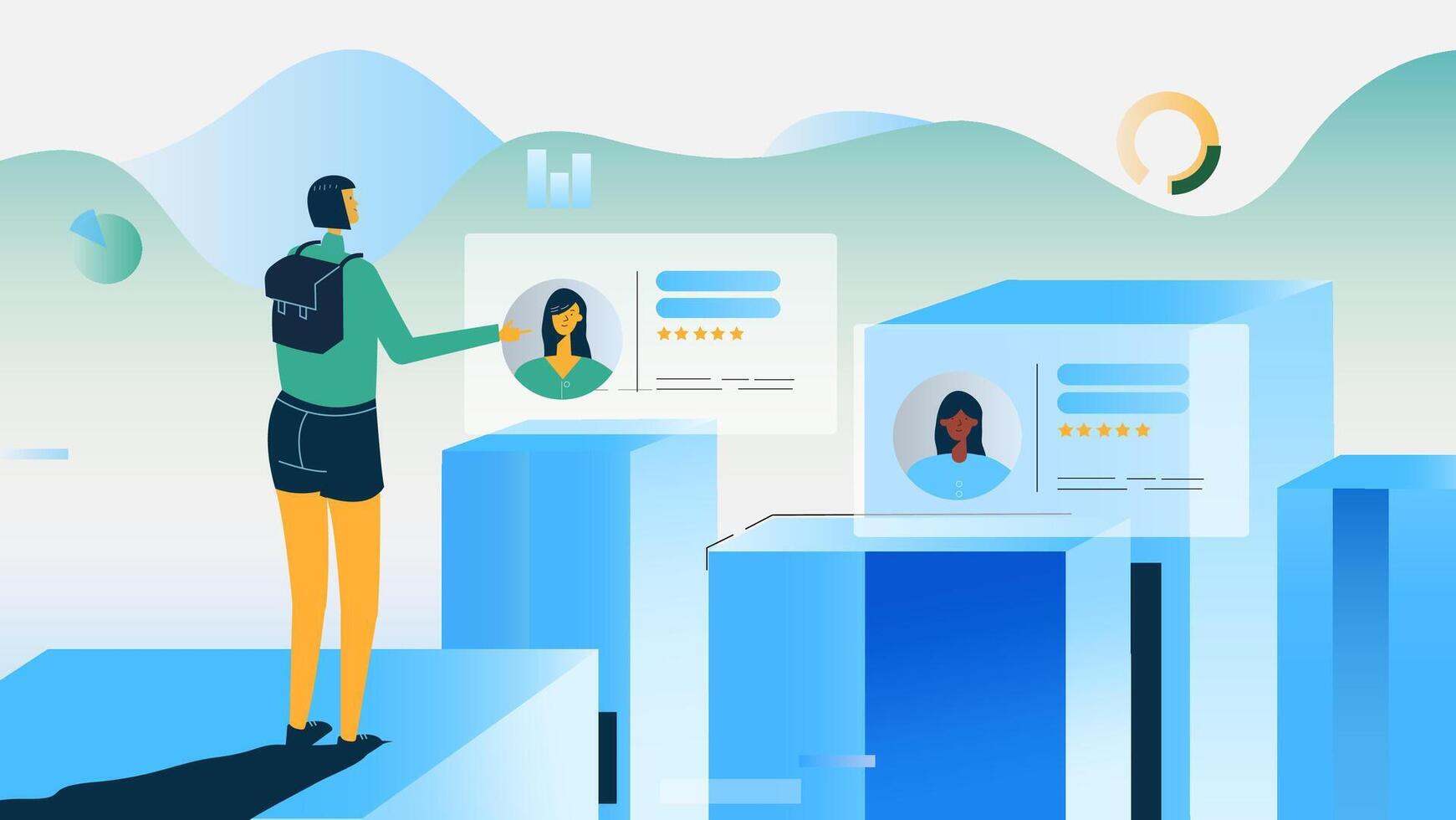 Interactive Digital Profiles and Analytics in a Futuristic Data-Driven Workspace vector