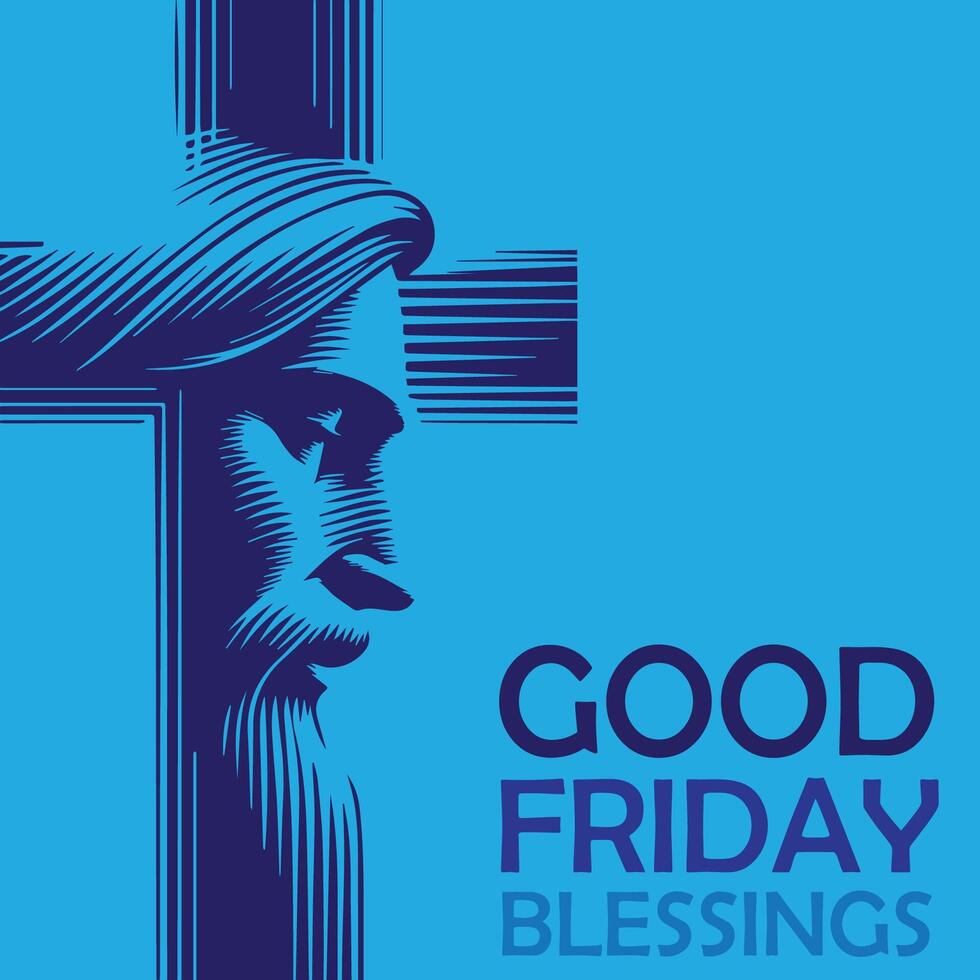 Portrait of Jesus Christ in lines, history of Good Friday and Peace, Good Friday blessings, social media post, web banner, status, Holy Week vector