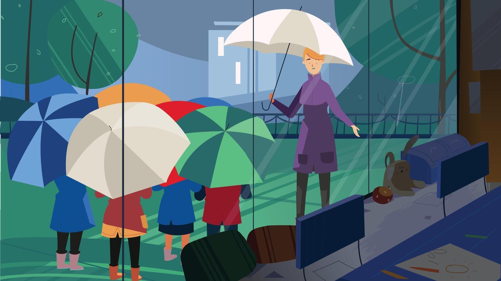 people Using Umbrella Under The Rain vector