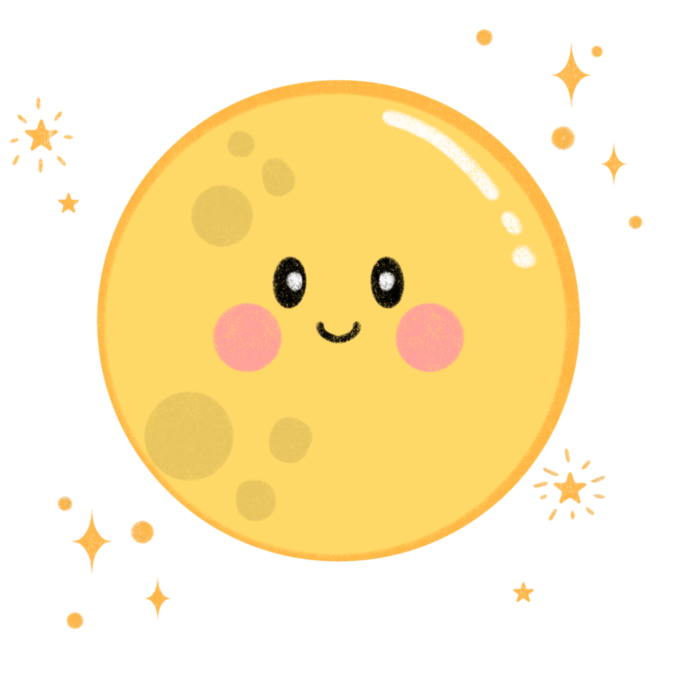 A cartoon yellow moon with stars png