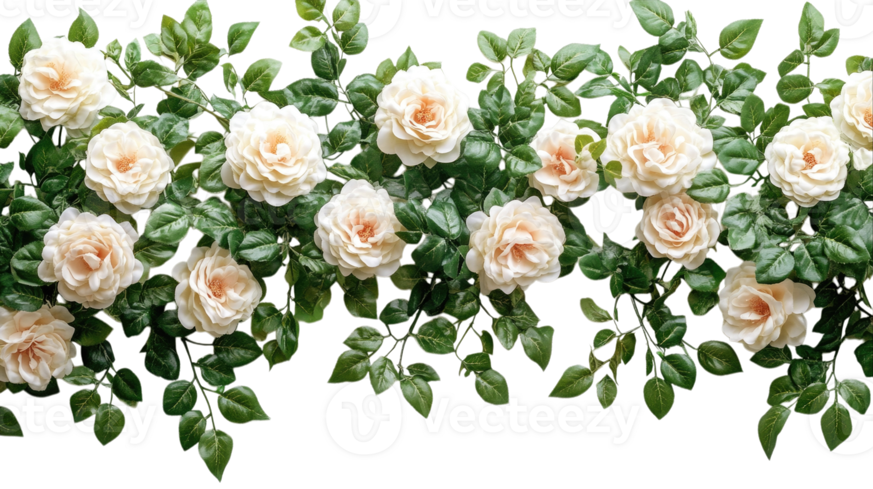 Beautiful white roses with greenery arranged on a transparent background png