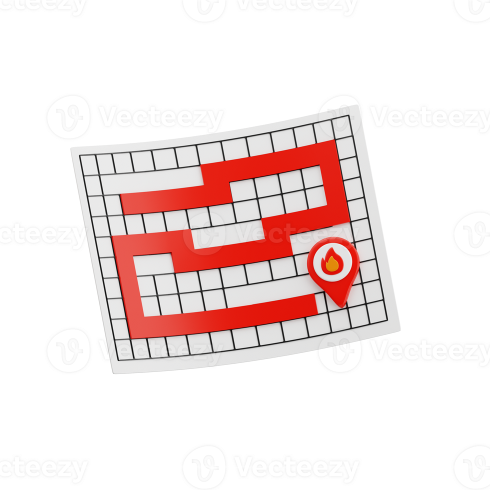 Fire Map 3D Icon. Fire Emergency Plan 3D Icon png