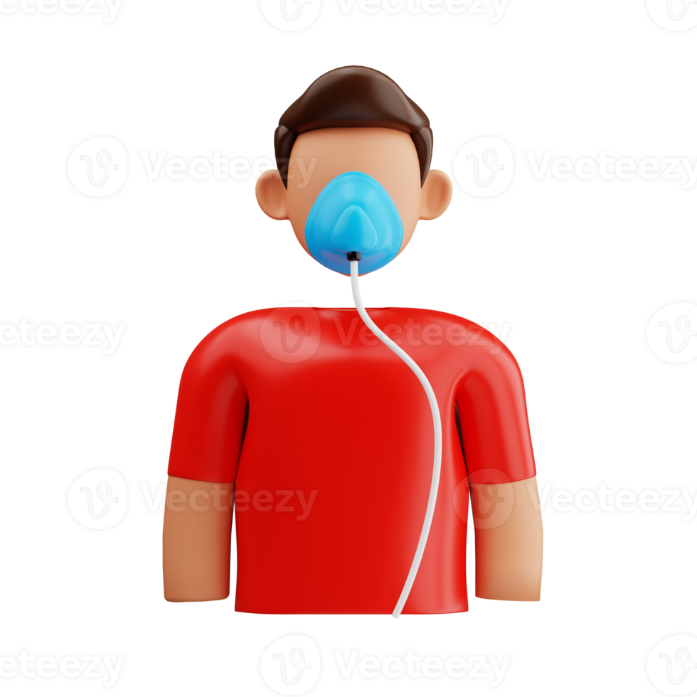 Oxygen Mask 3D Icon. Man patient with oxygen therapy 3d illustration png