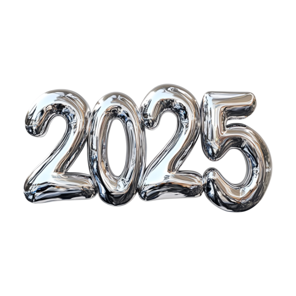 The word 2025 is made of silver balloons png