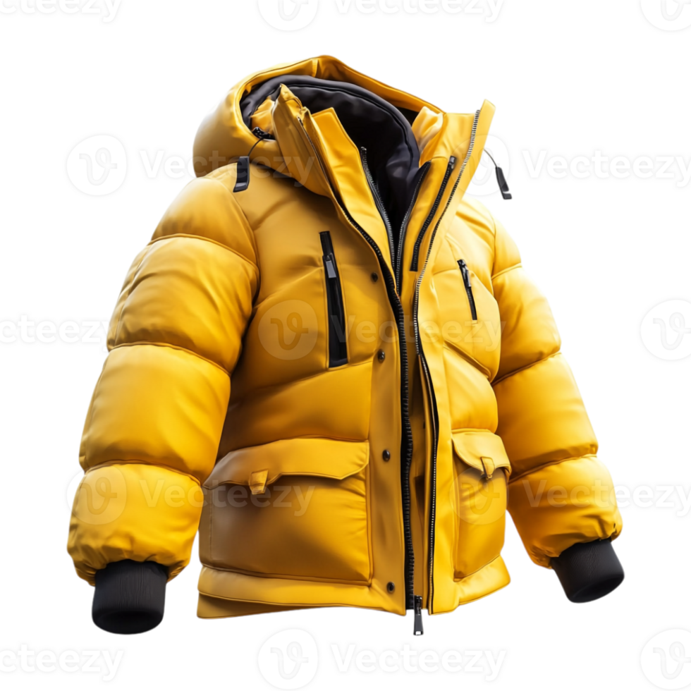 a yellow puffy coat on a transparent background png