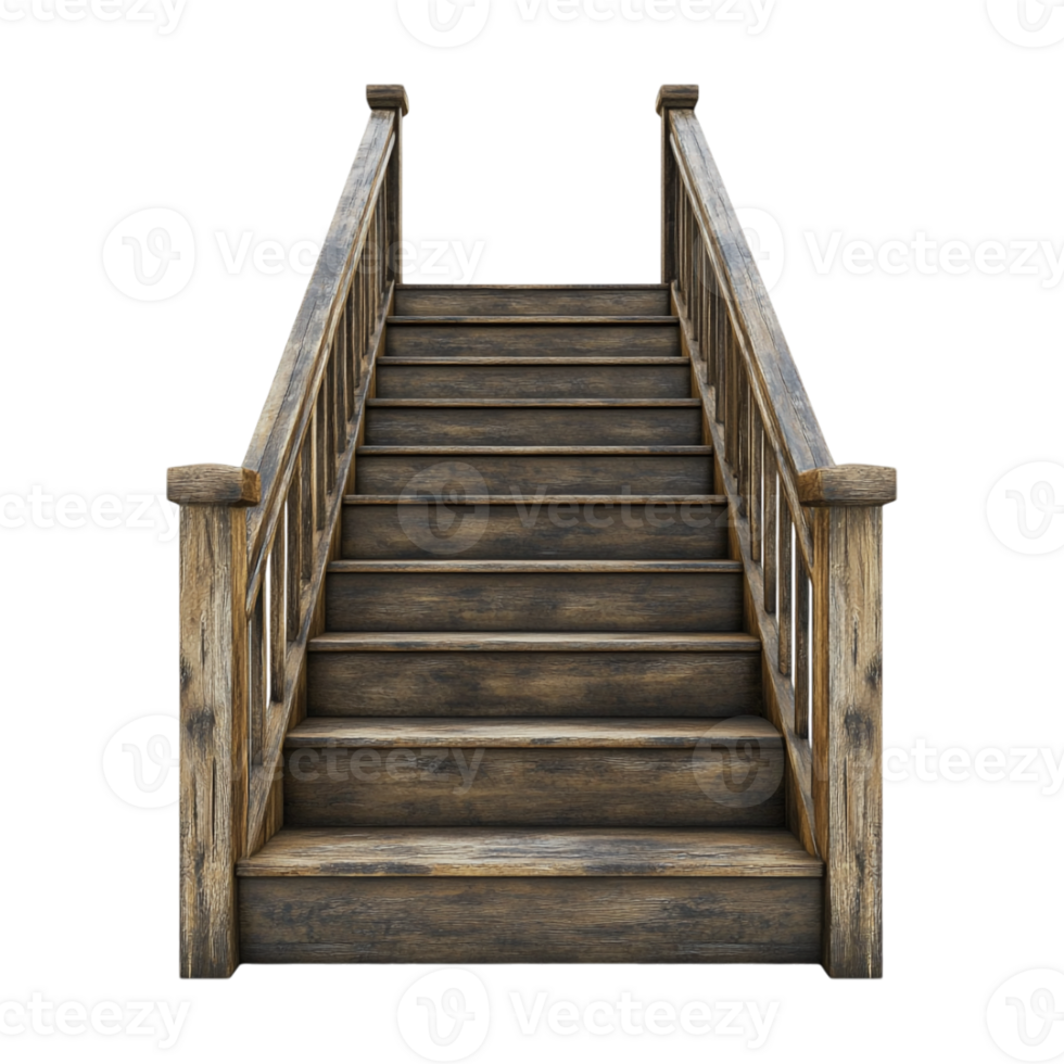 Realistic Wooden Curved Staircase on Transparent Background png