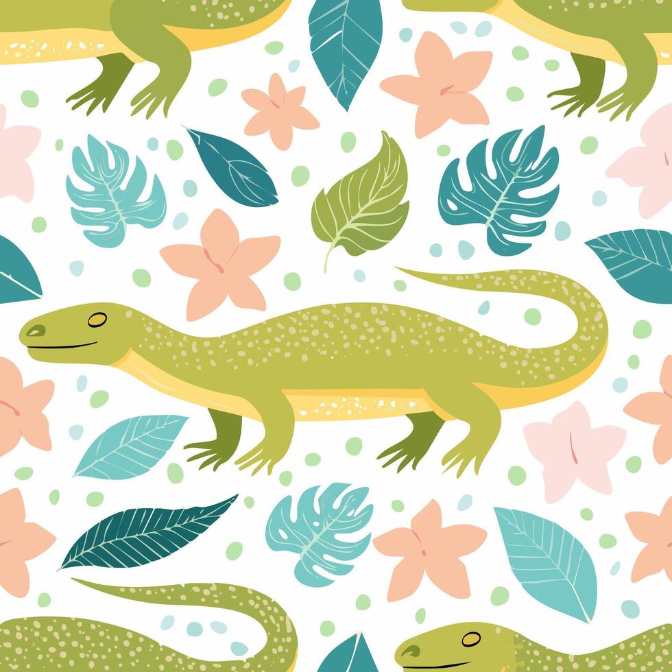 simple illustration Seamless Pattern Cute Komodo Dragon vector