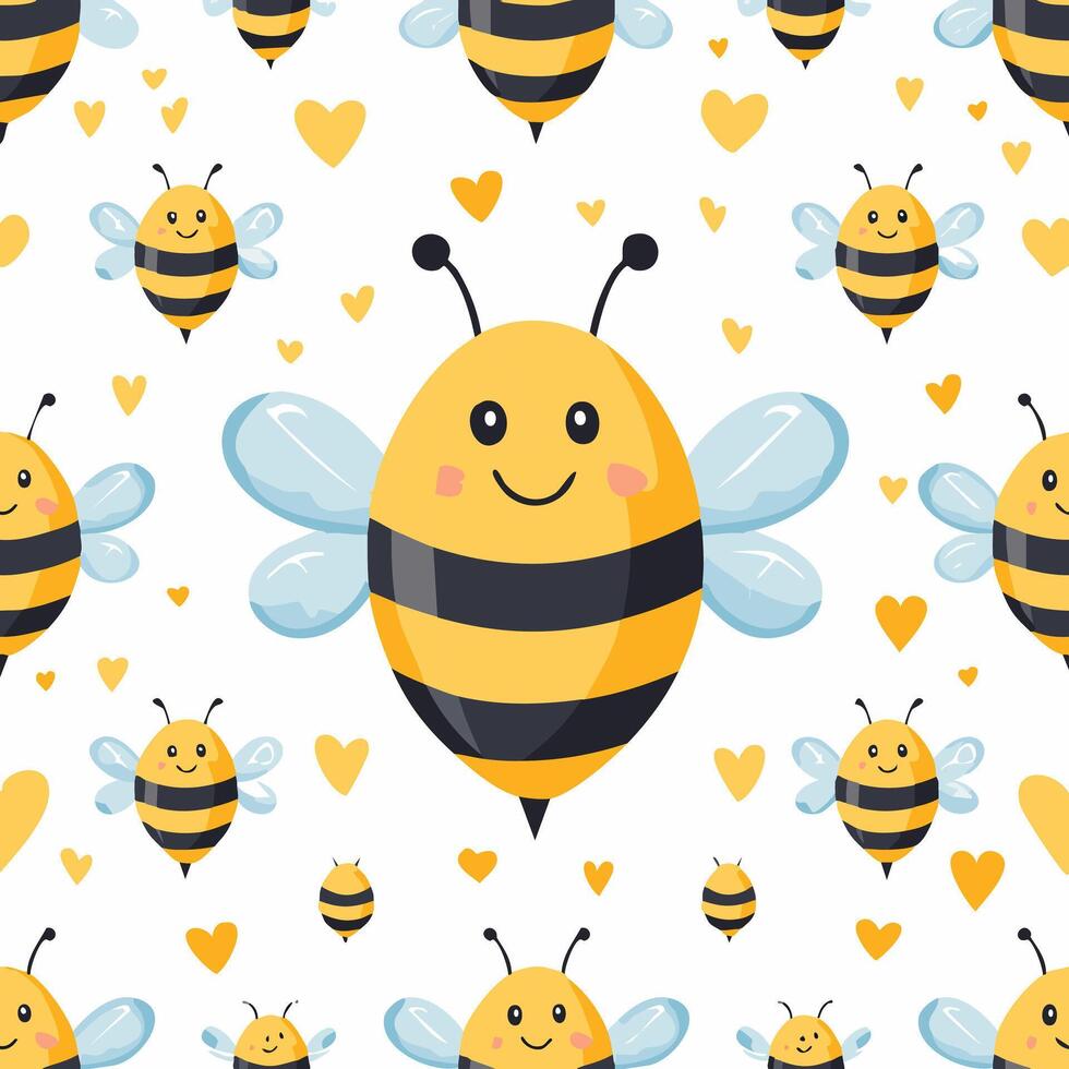 simple illustration Seamless Pattern Cute Bee vector