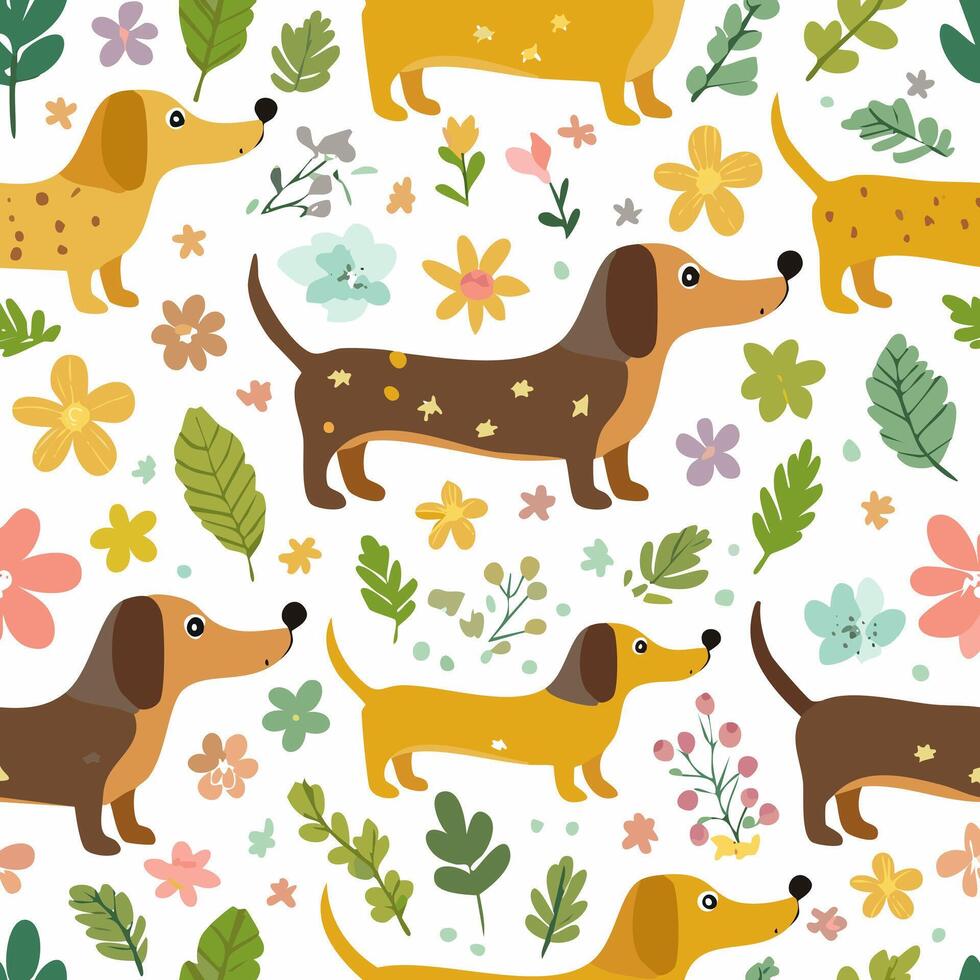 simple illustration Seamless Pattern Cute Dachshund vector
