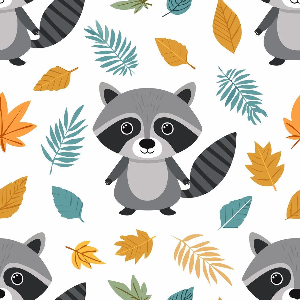 simple illustration Seamless Pattern Cute Raccoon vector