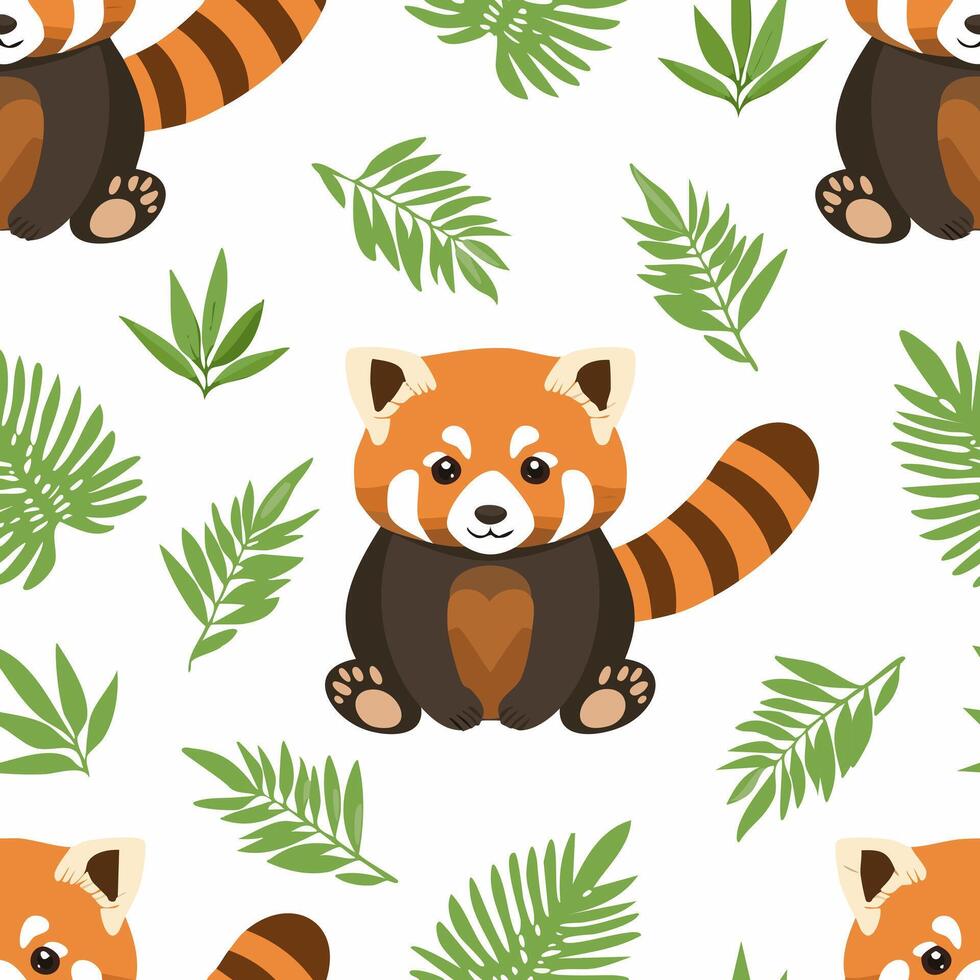 simple illustration Seamless Pattern Cute Red Panda vector