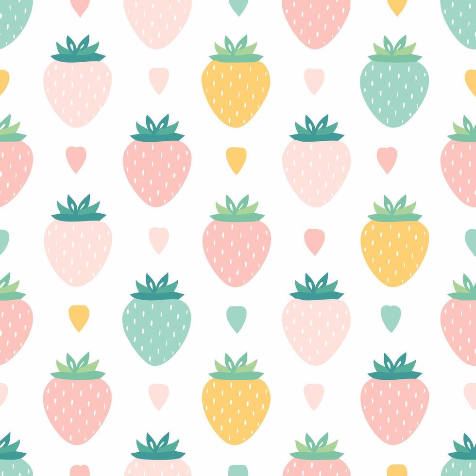 Seamless pattern Cute strawberries with pastel colors vector