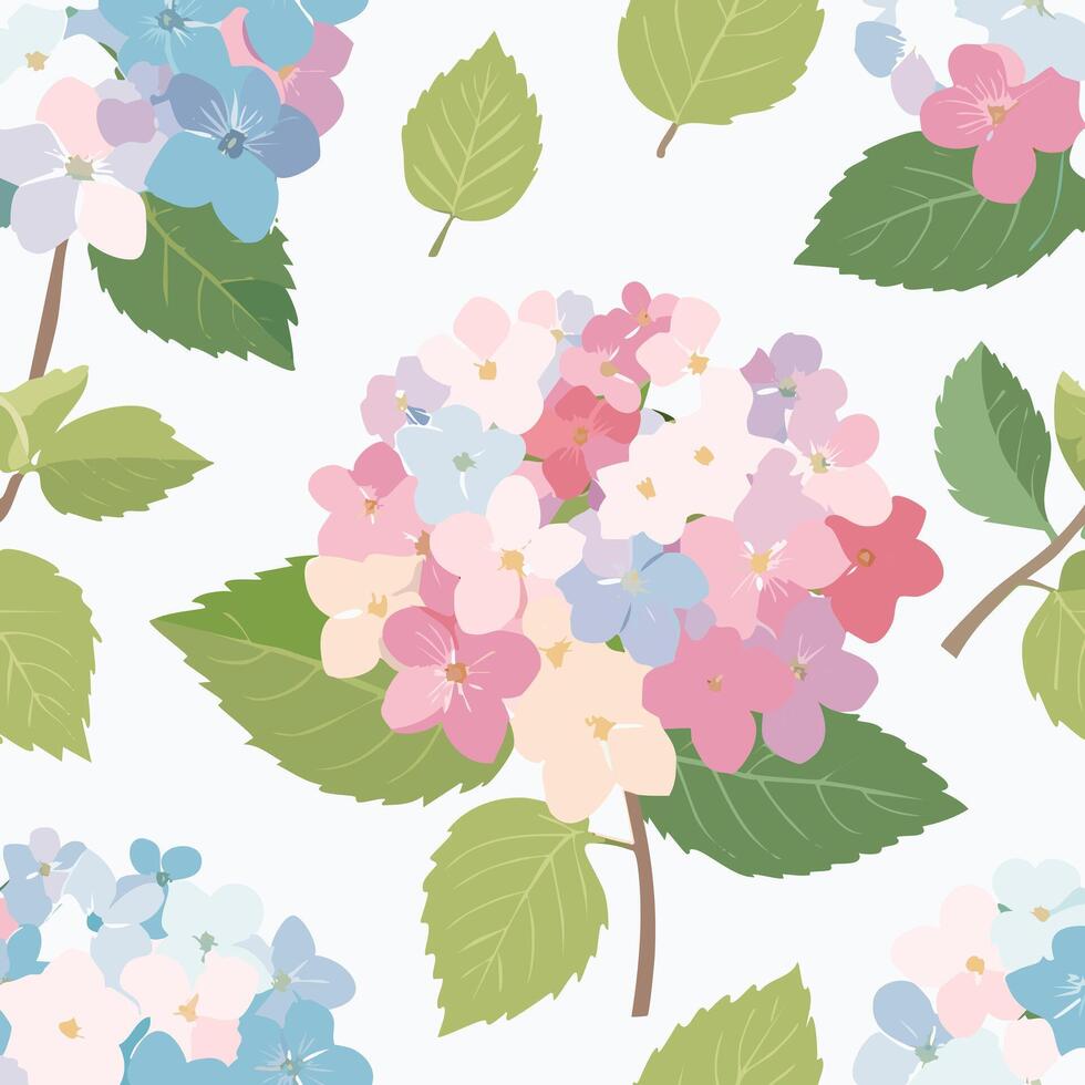 Flat Seamless Pattern Hydrangea Flower vector