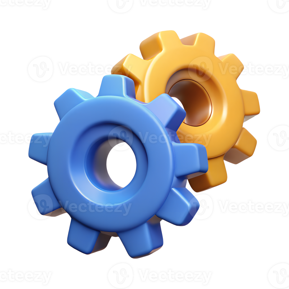 Interlocking Blue and Orange Gears Teamwork Collaboration Mechanism 3D Render png