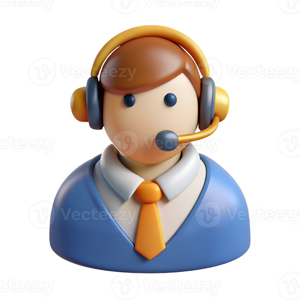 3D Render of a Customer Service Representative Wearing Headset and Tie png