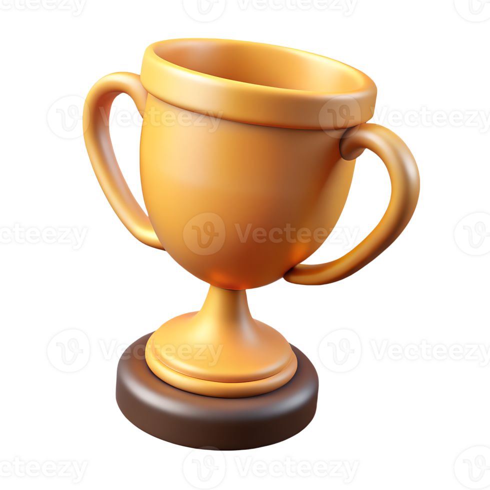 Golden Trophy Cup Award Achievement Winner Prize Success Celebration 3D Render png
