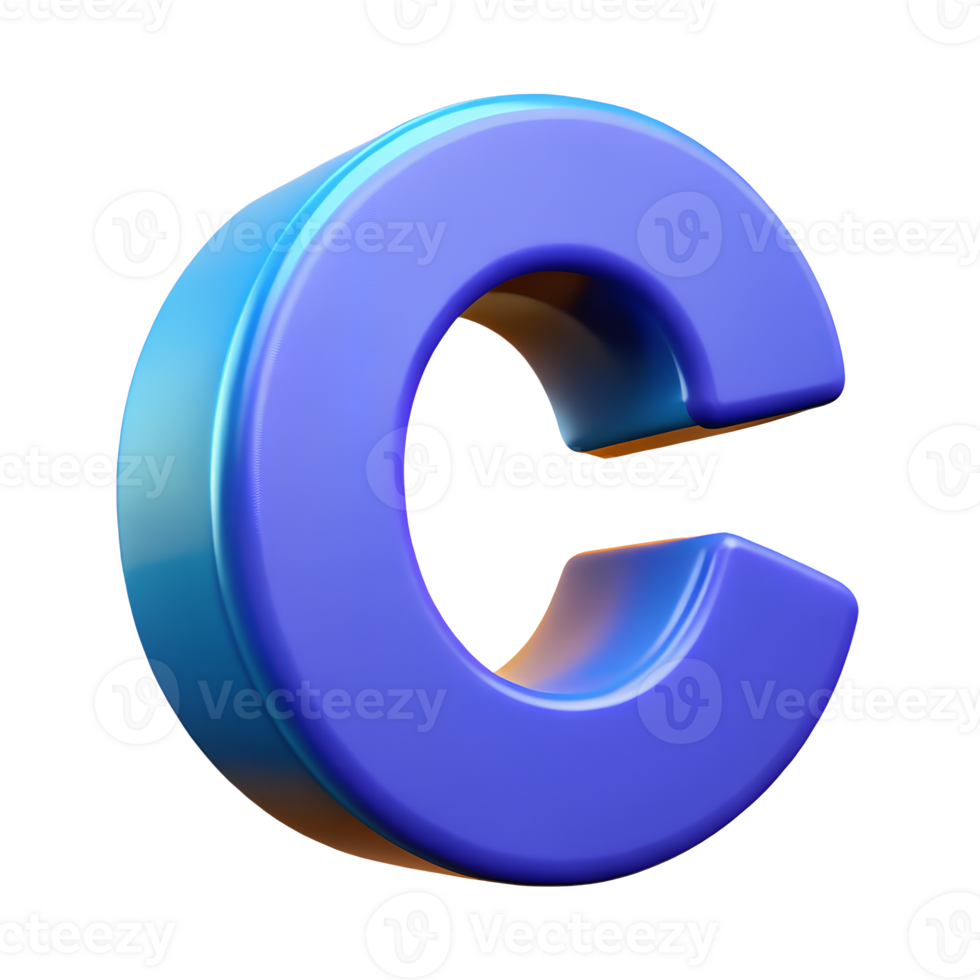 3D Render of a Shiny Blue Letter C Alphabet Character Illustration png