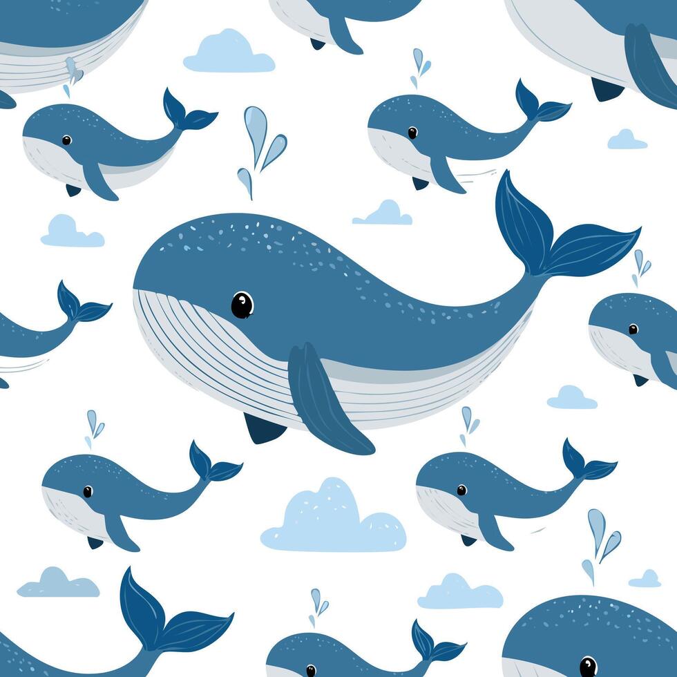 simple illustration Seamless Pattern Cute Whale vector