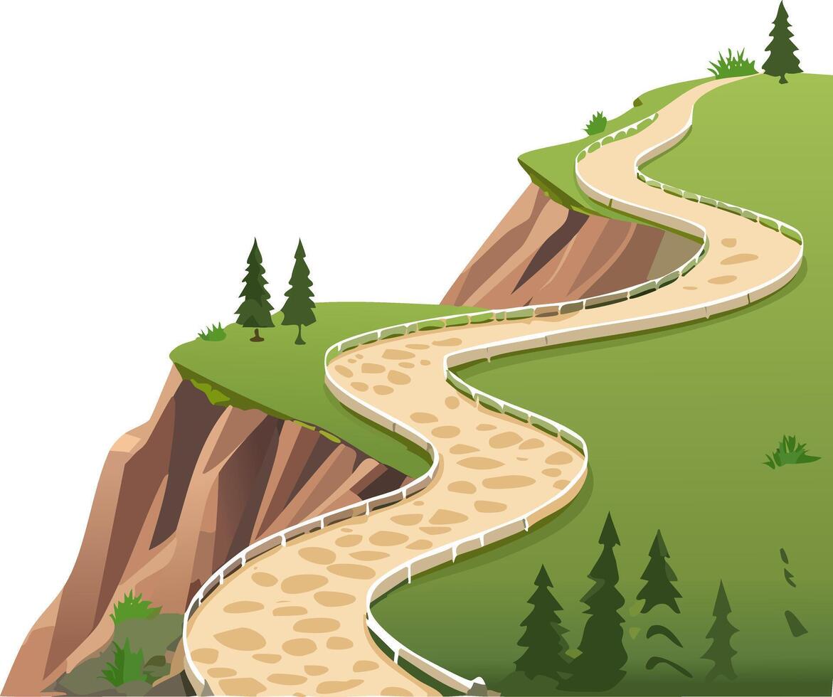 A narrow trail winds along the cliff vector