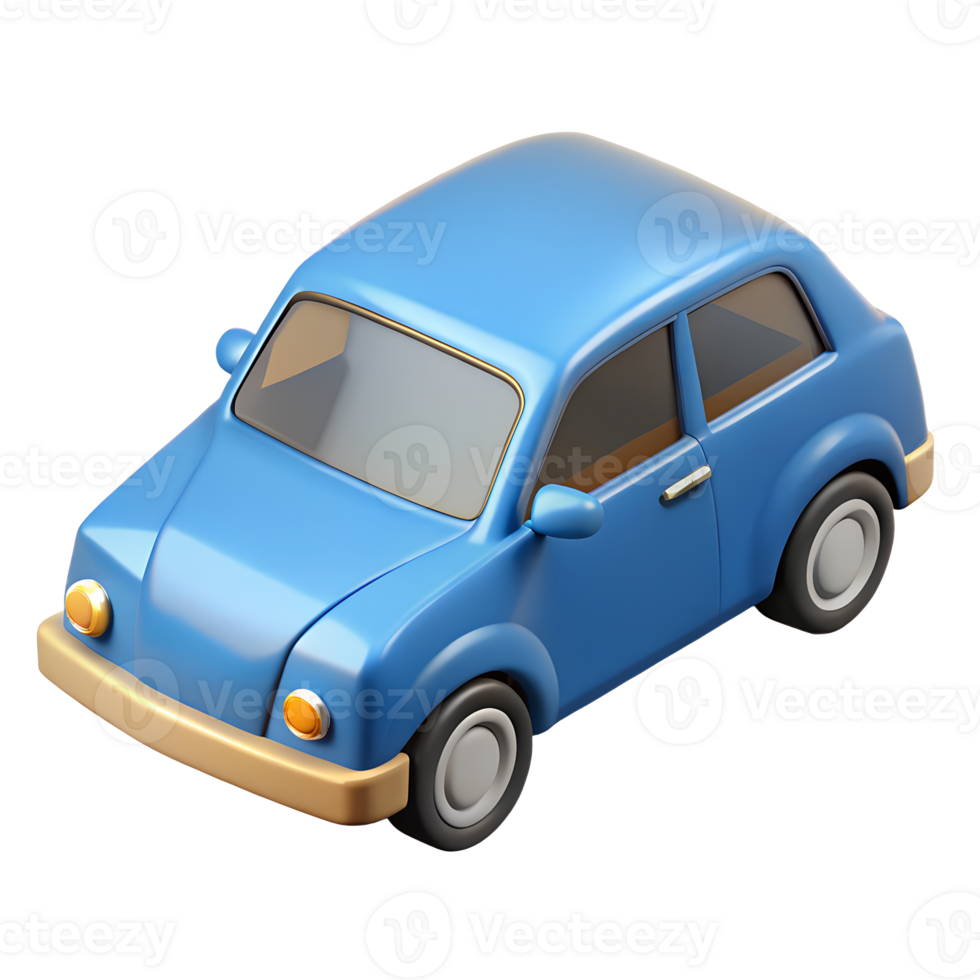 Adorable Blue Cartoon Car 3D Render Isometric View Perfect for Children's Illustrations or Games png