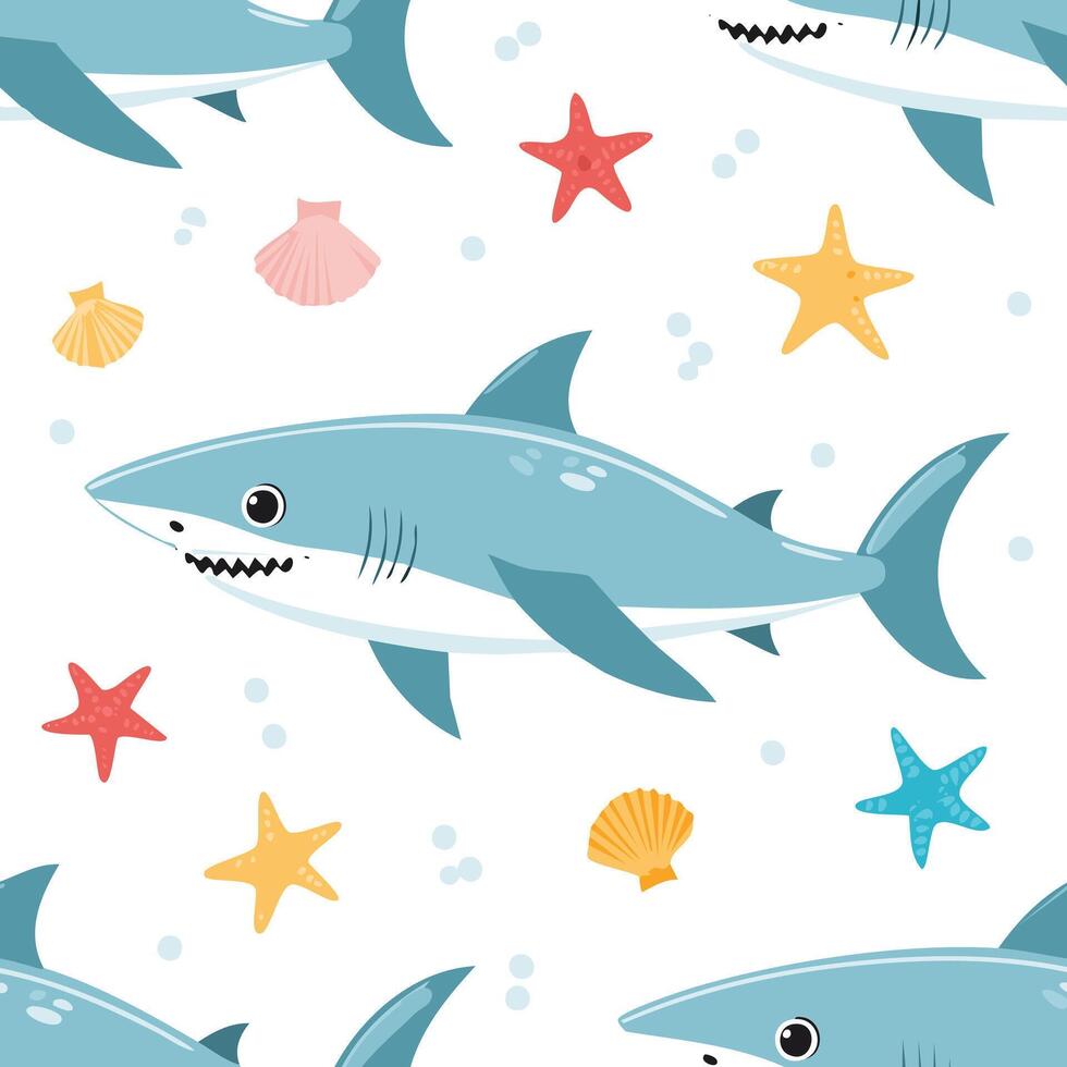simple illustration Seamless Pattern Cute Shark vector