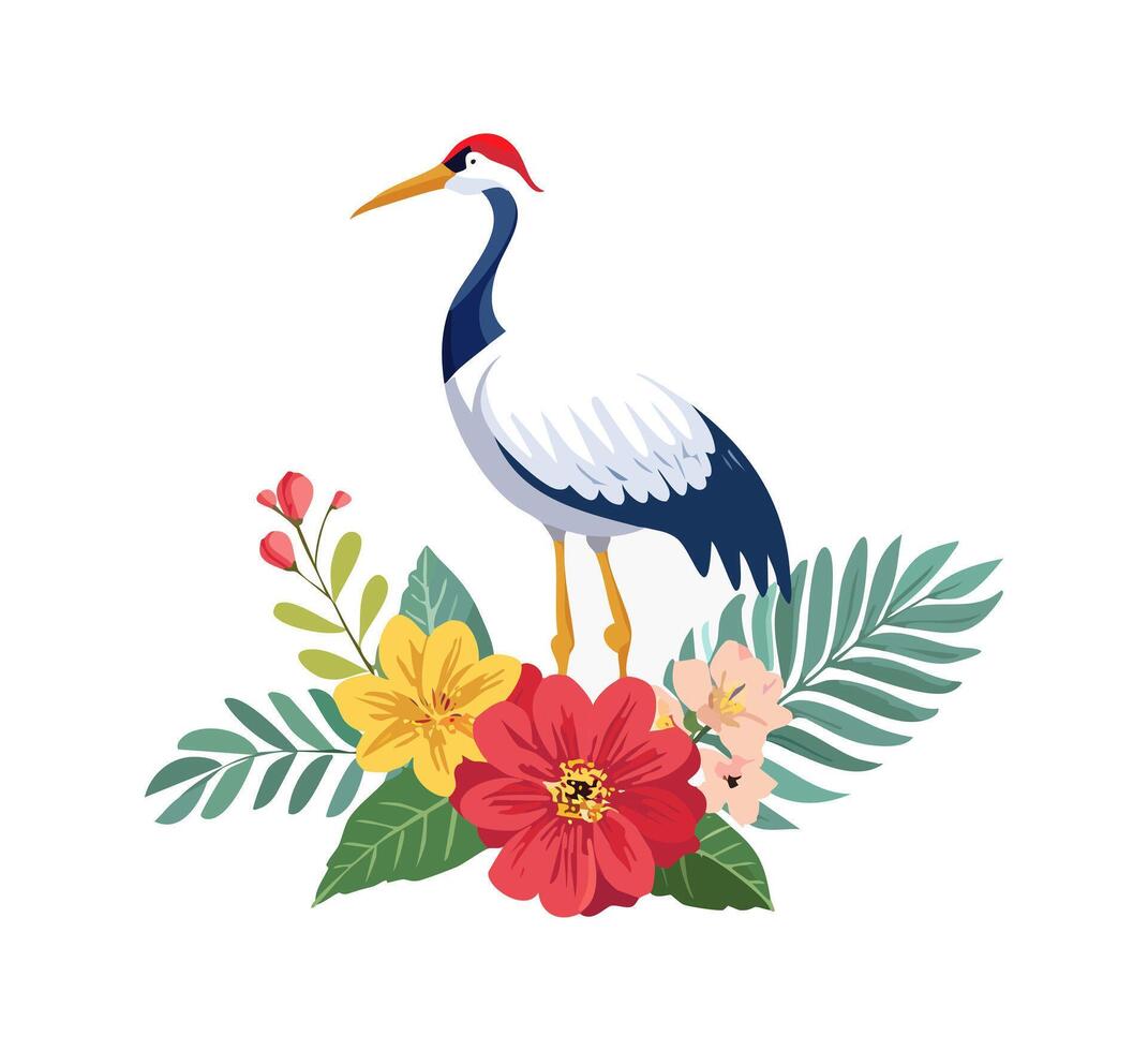 clean minimalist Crane with Flower Arrangement vector