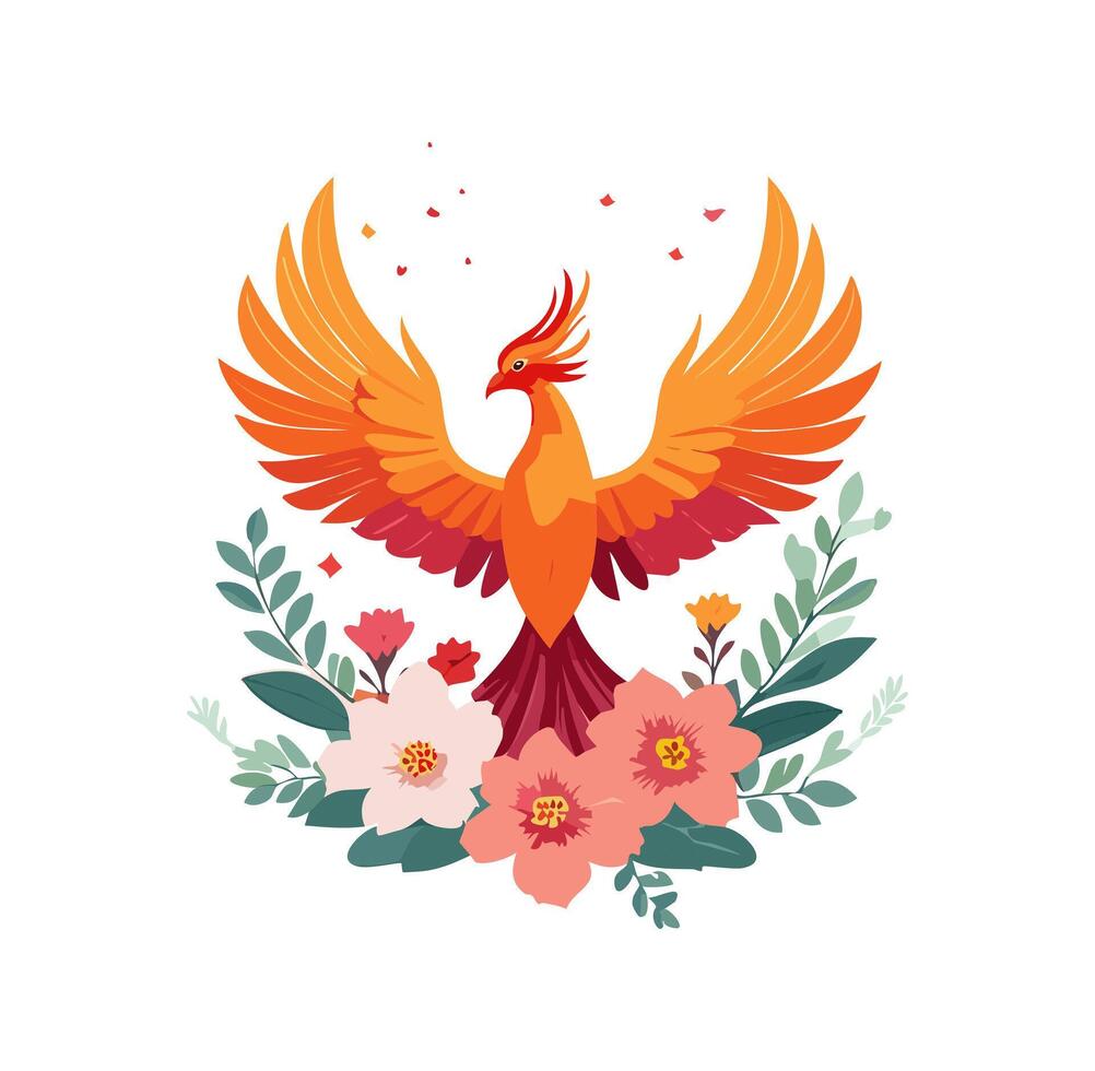 clean minimalist Phoenix with Flower Arrangement vector